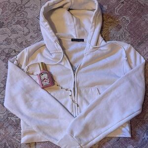 Brandy Melville Cream Zip-Up Hoodie
